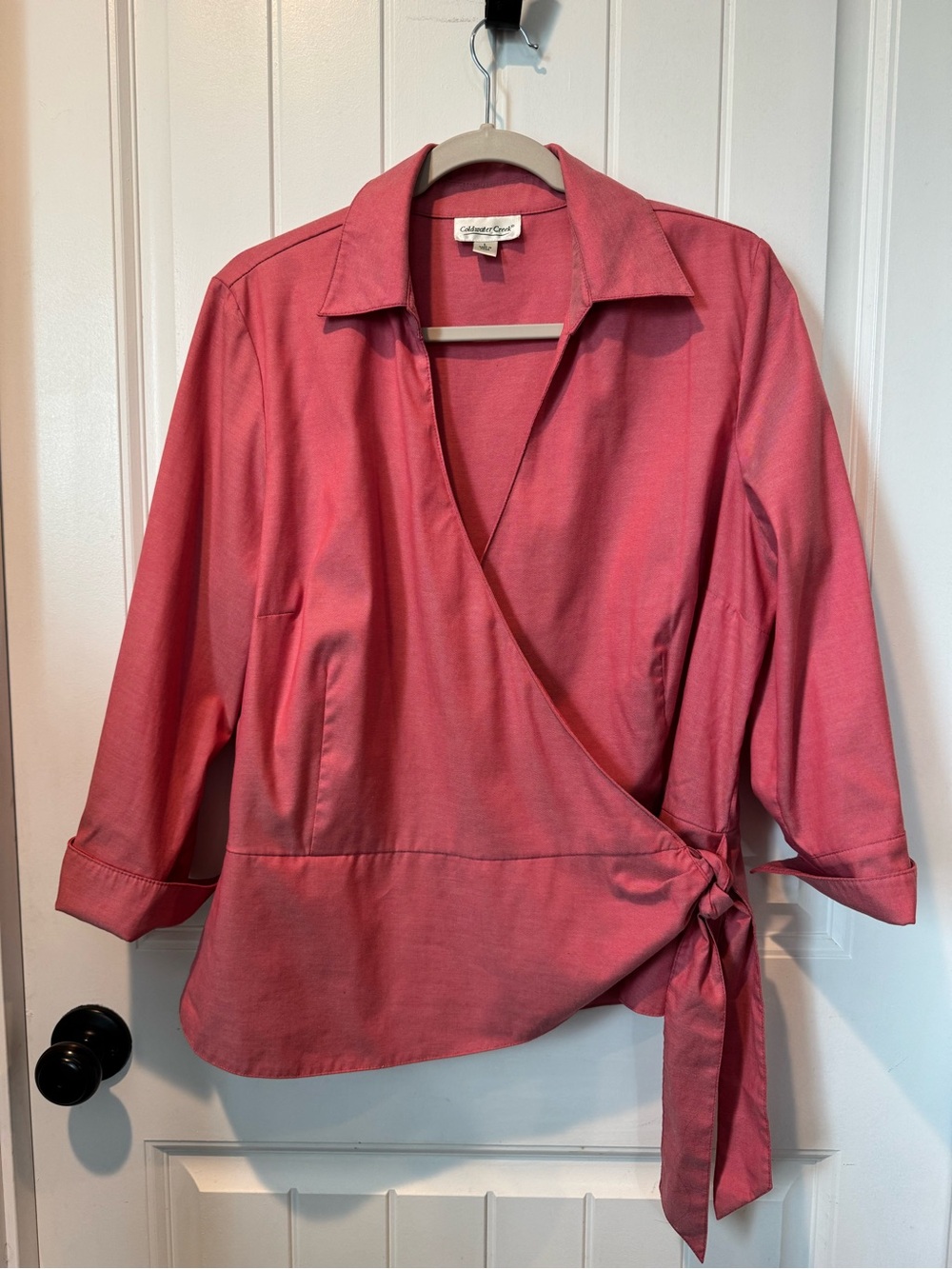 Coldwater Creek Pink/Red Cotton Wrap Blouse with Tie